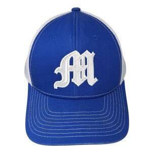 Old English M Snapback Trucker Hat Blue One Size Adjustable Mesh Back NV Caps